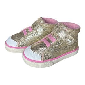 See Kai Run Belmont II high-top sneakers in gold shine metallic & pink •Size 6